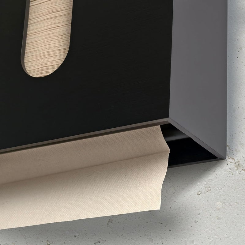 Ebun Bamboo Folded Paper Towel Holder – Wall Mount & Countertop Paper Towel Dispenser for Bathroom, Kitchen & Office – Fits C-Fold, Multifold, Z-Fold Towels – Rustic Modern Design, Black - Image 4